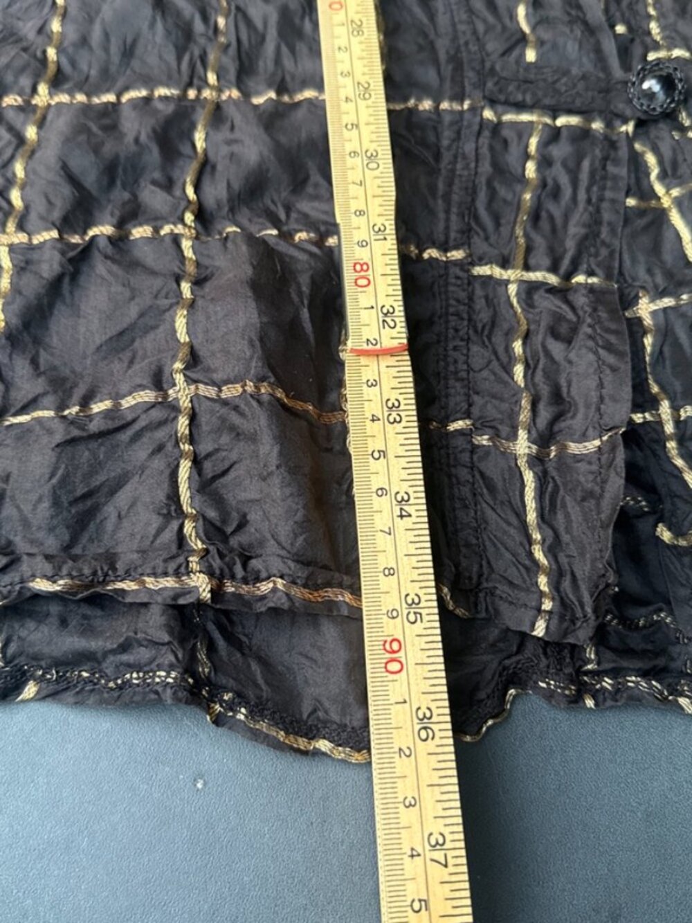 URU Black and Gold Silk Tunic Top Dress Button Front Lightweight Long Sleeves - Picture 15 of 15